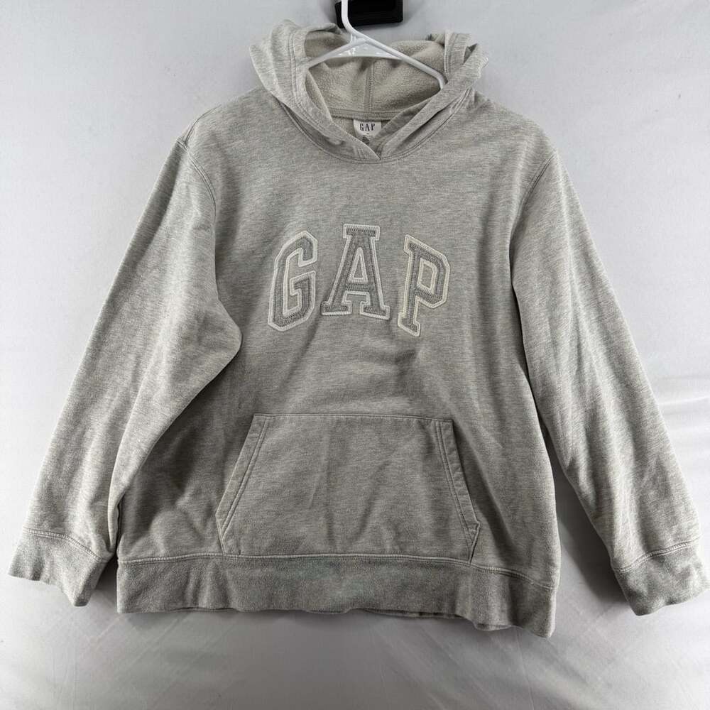 0466 Gap Gray Spellout Logo Pullover Hoodie Sweatshirt YXL